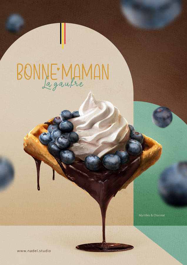 Photomontage d'une gaufre gourmande